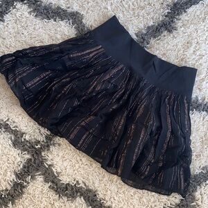 ALO Yoga Black Skater Skirt with Metallic Rose Stripe Detail